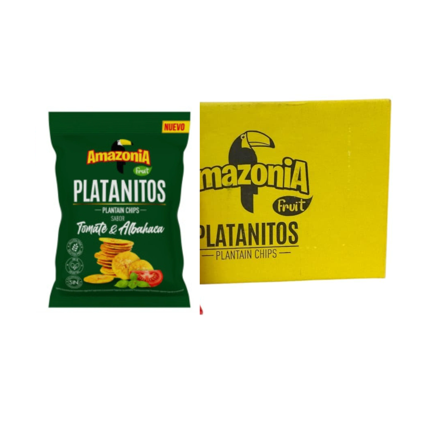 Caja de Platanitos Fritos Amazonia Tomate y Albahaca(15 Unidades x 75GR)